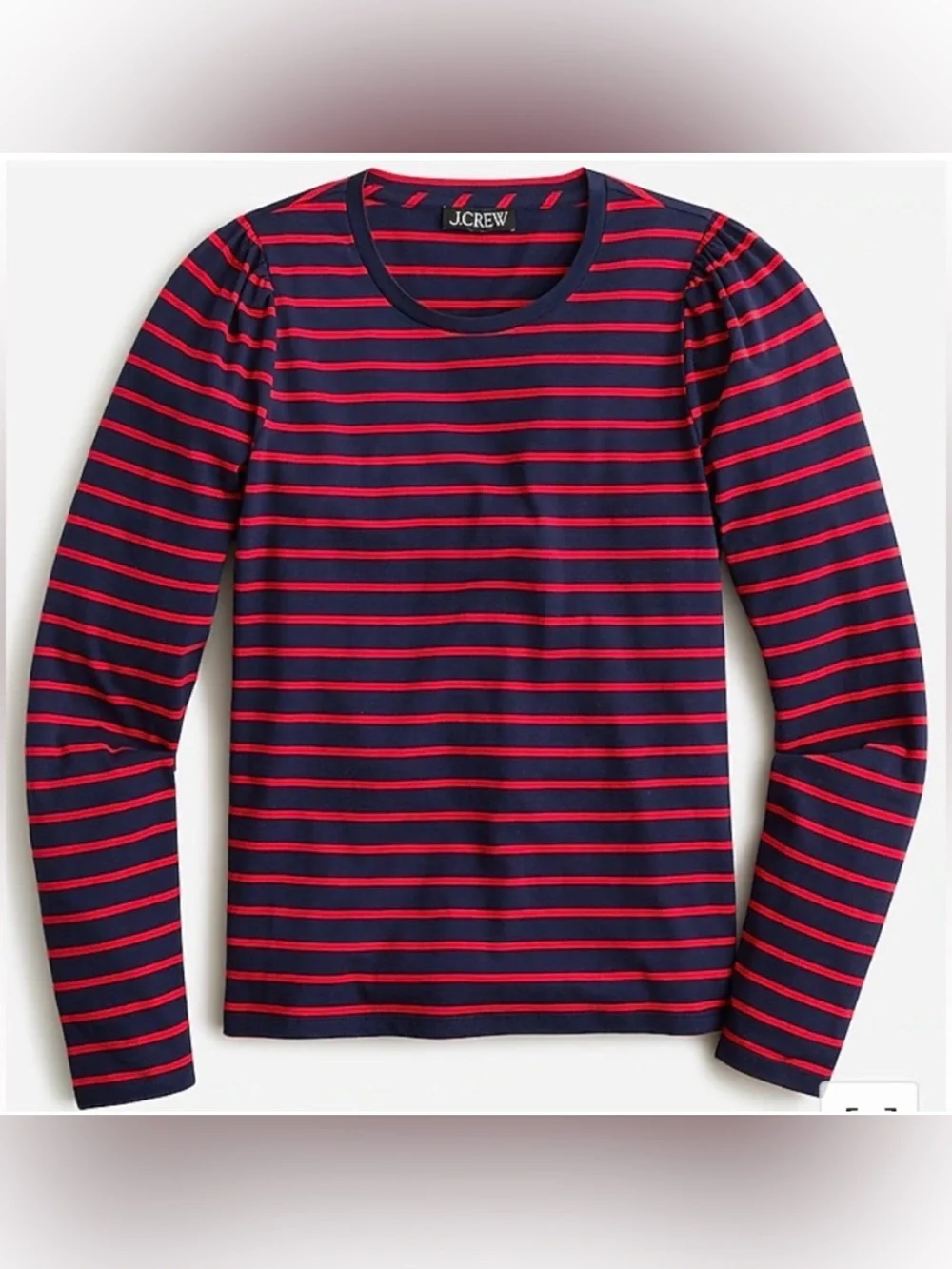 J. Crew Puff Sleeve Cotton Long Sleeve Shirt Red Navy Blue Striped XS